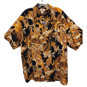 Y2K Panama Jack Dinner Shirt XL Gold Black Beer Drink Parrot Tropical Party Vntg